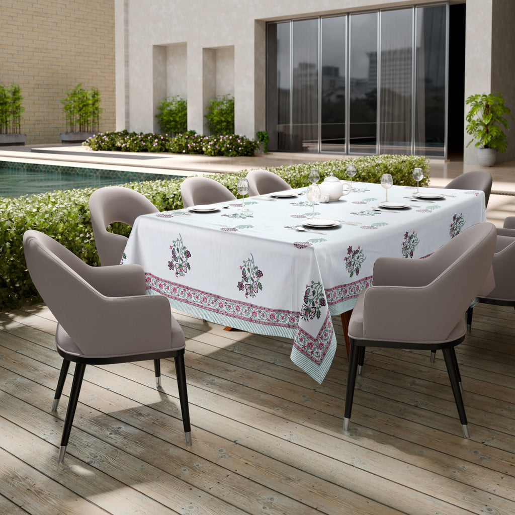 Hand Block Print Cotton Tablecloth, Provence Meadow