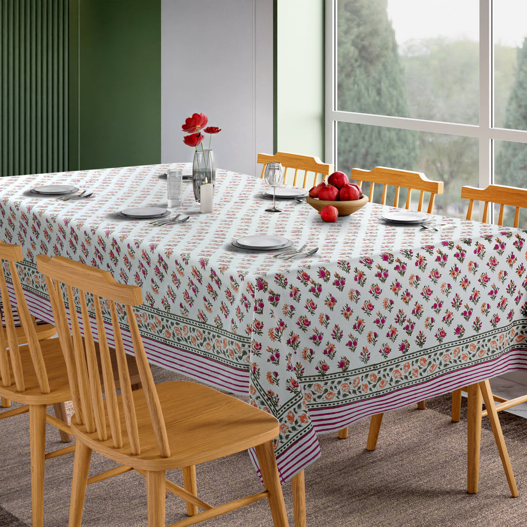 Hand Block Print Cotton Tablecloth, Tuscan Meadows
