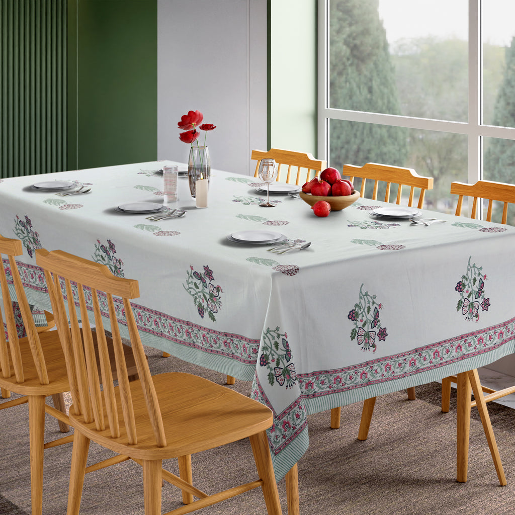 Hand Block Print Cotton Tablecloth, Provence Meadow