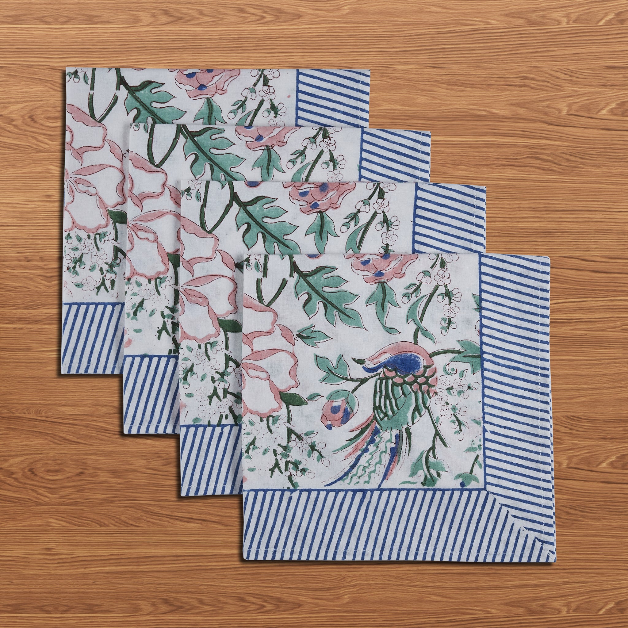 Hand Block Print Cotton Cloth Dinner Napkins, Vienna Garden Melody, 20x20 inch