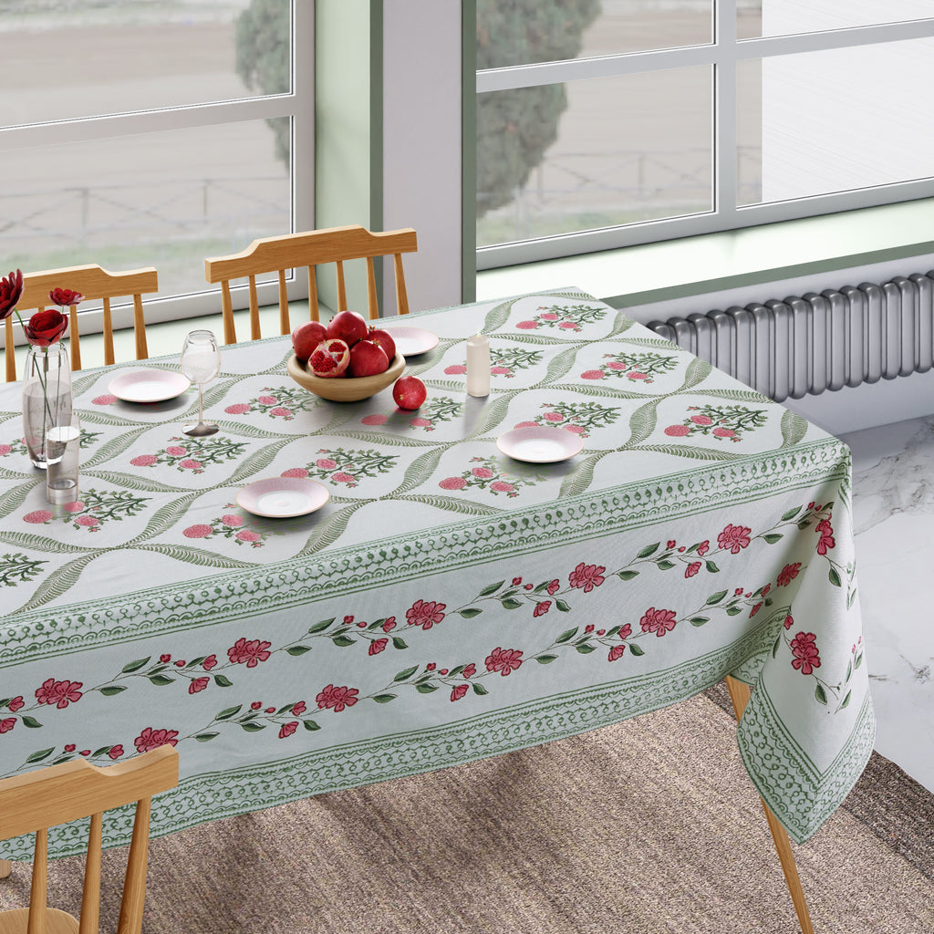 Hand Block Print Cotton Tablecloth, Pink Parisian Bloom