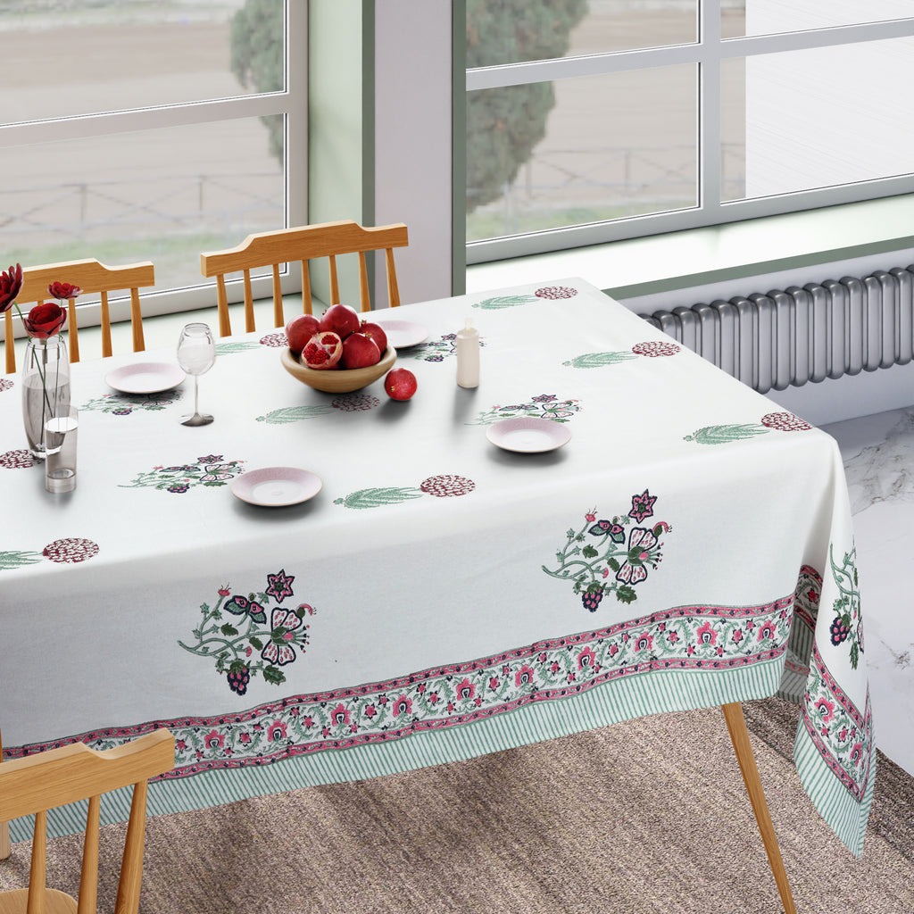 Hand Block Print Cotton Tablecloth, Provence Meadow