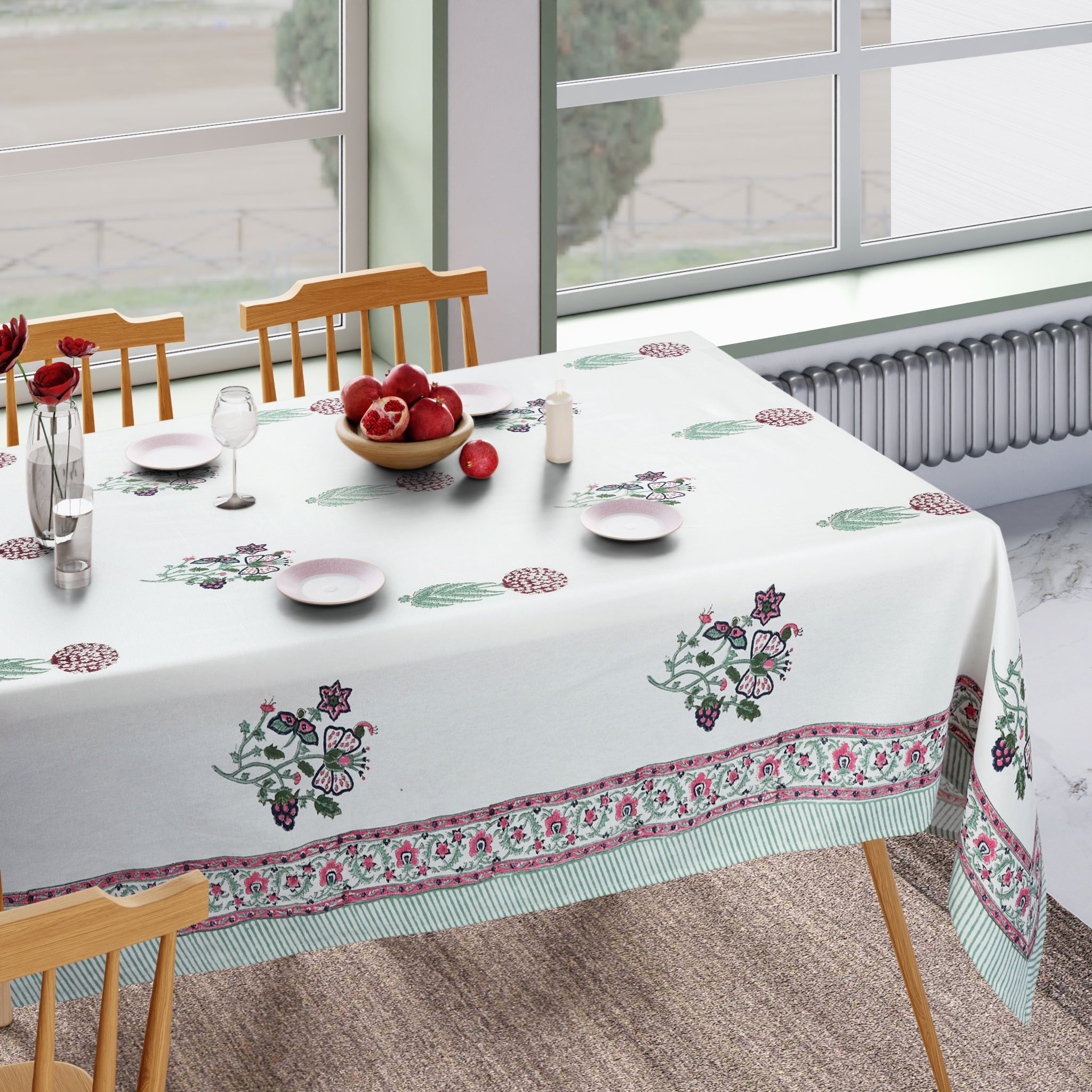 Hand Block Print Cotton Tablecloth, Provence Meadow