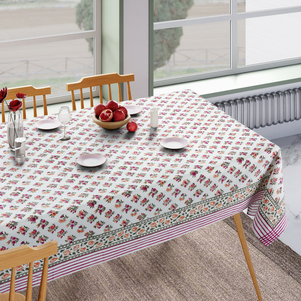Hand Block Print Cotton Tablecloth, Tuscan Meadows