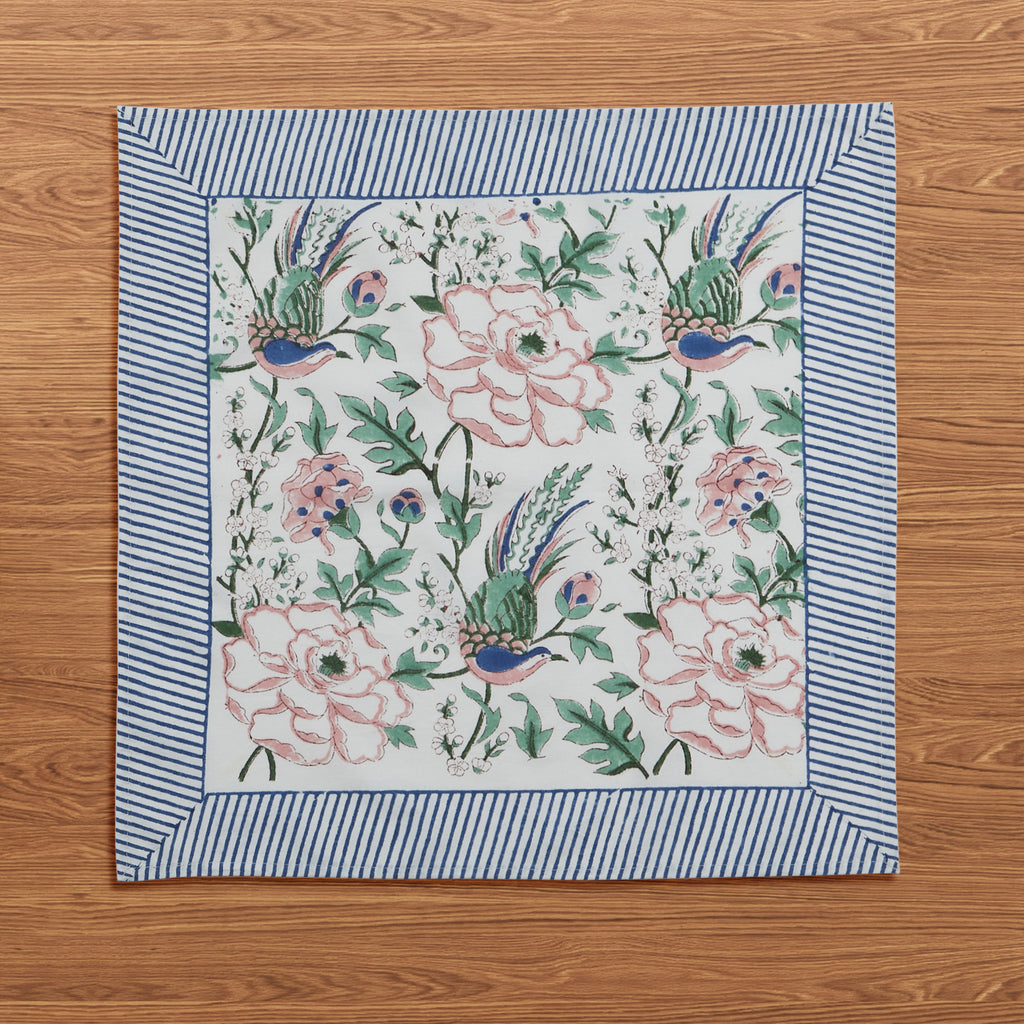 Hand Block Print Cotton Cloth Dinner Napkins, Vienna Garden Melody, 20x20 inch