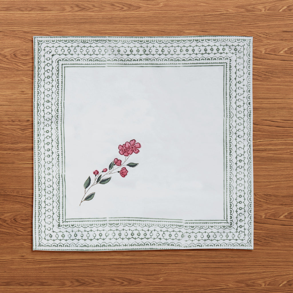 Hand Block Print Cotton Cloth Dinner Napkins, Pink Parisian Bloom, 20x20 inch