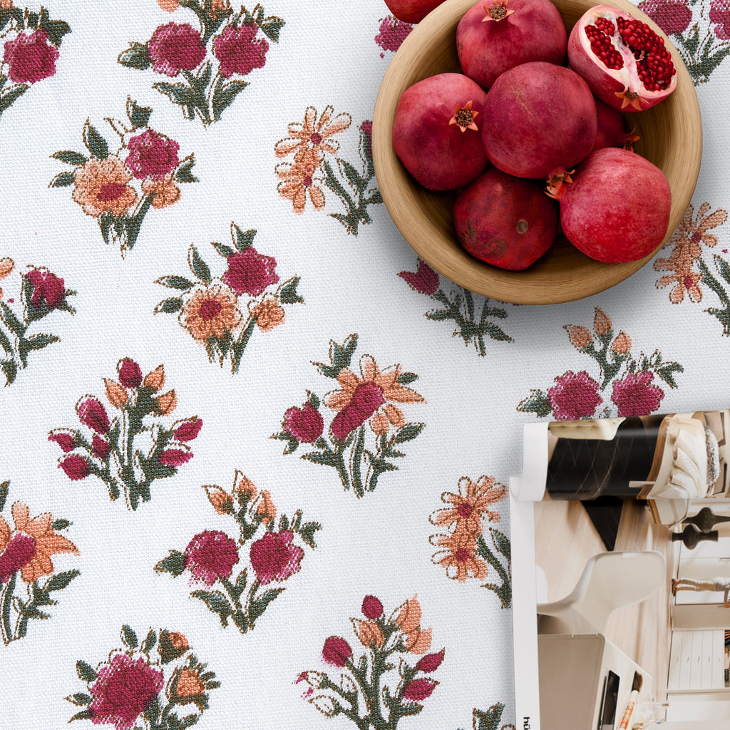 Hand Block Print Cotton Tablecloth, Tuscan Meadows