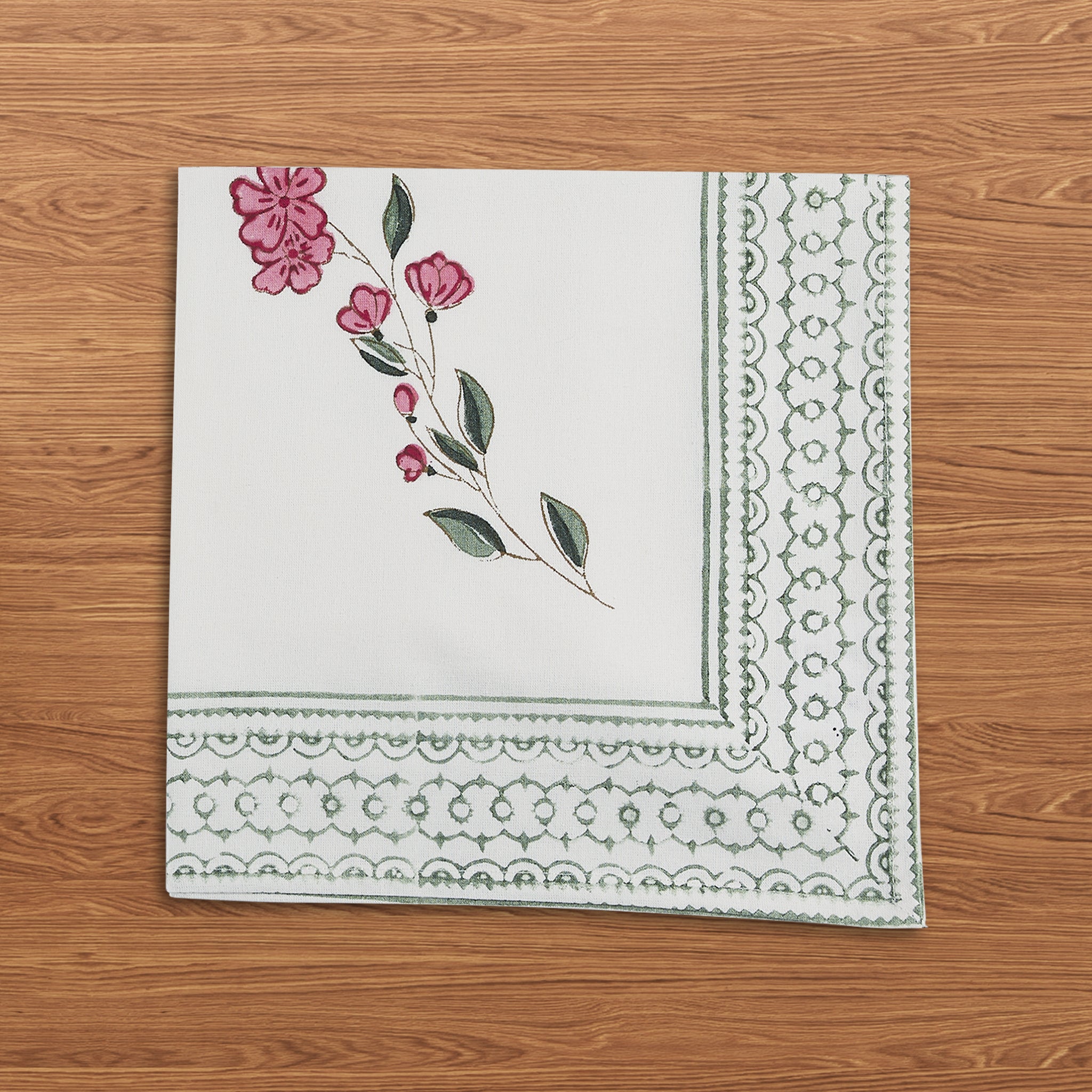 Hand Block Print Cotton Cloth Dinner Napkins, Pink Parisian Bloom, 20x20 inch
