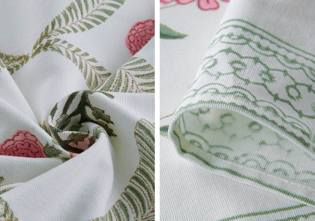 Hand Block Print Cotton Tablecloth, Pink Parisian Bloom