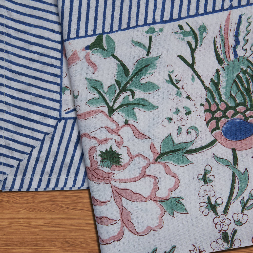 Hand Block Print Cotton Cloth Dinner Napkins, Vienna Garden Melody, 20x20 inch