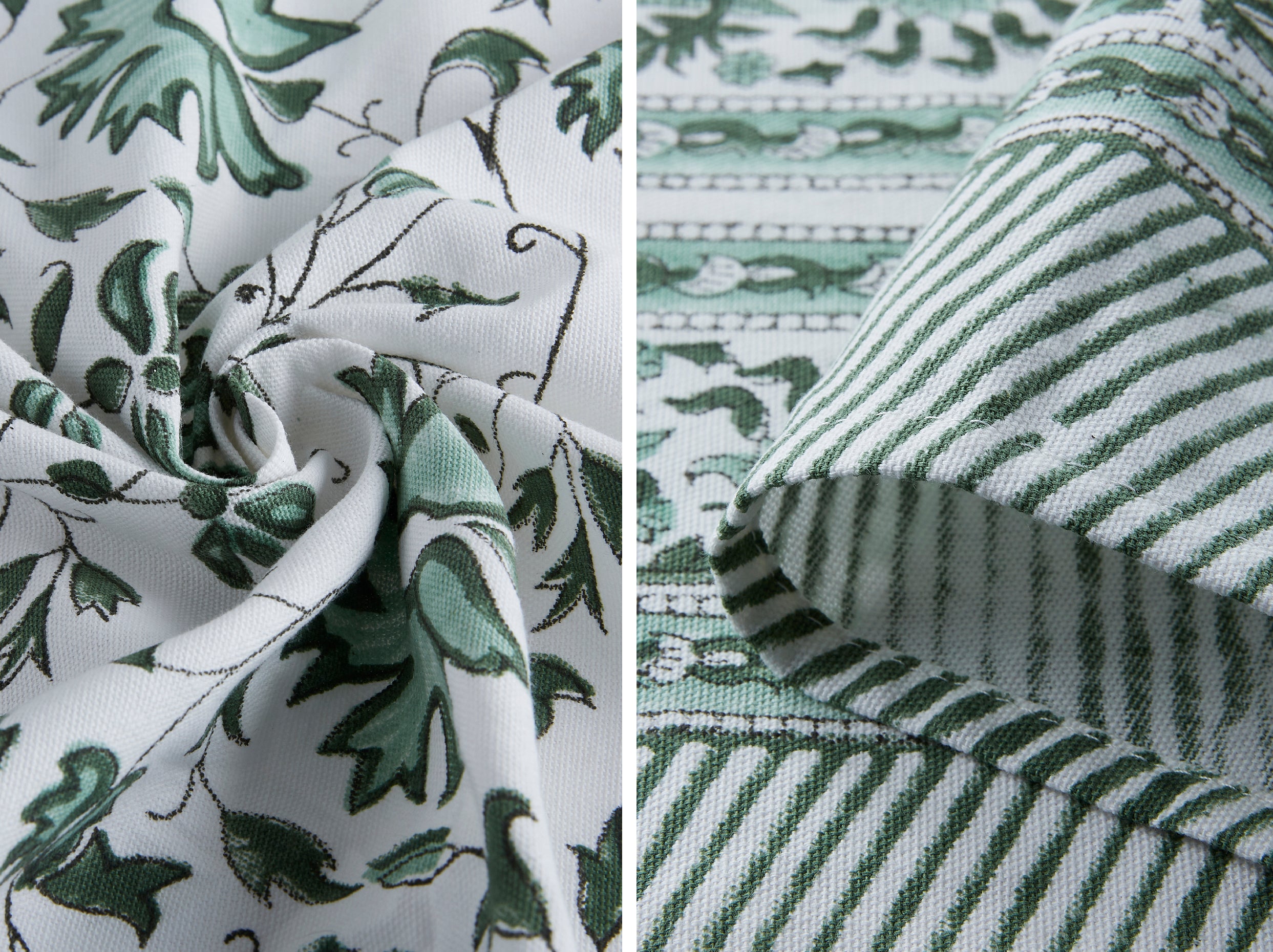 Hand Block Print Cotton Tablecloth, Versailles Garden Green