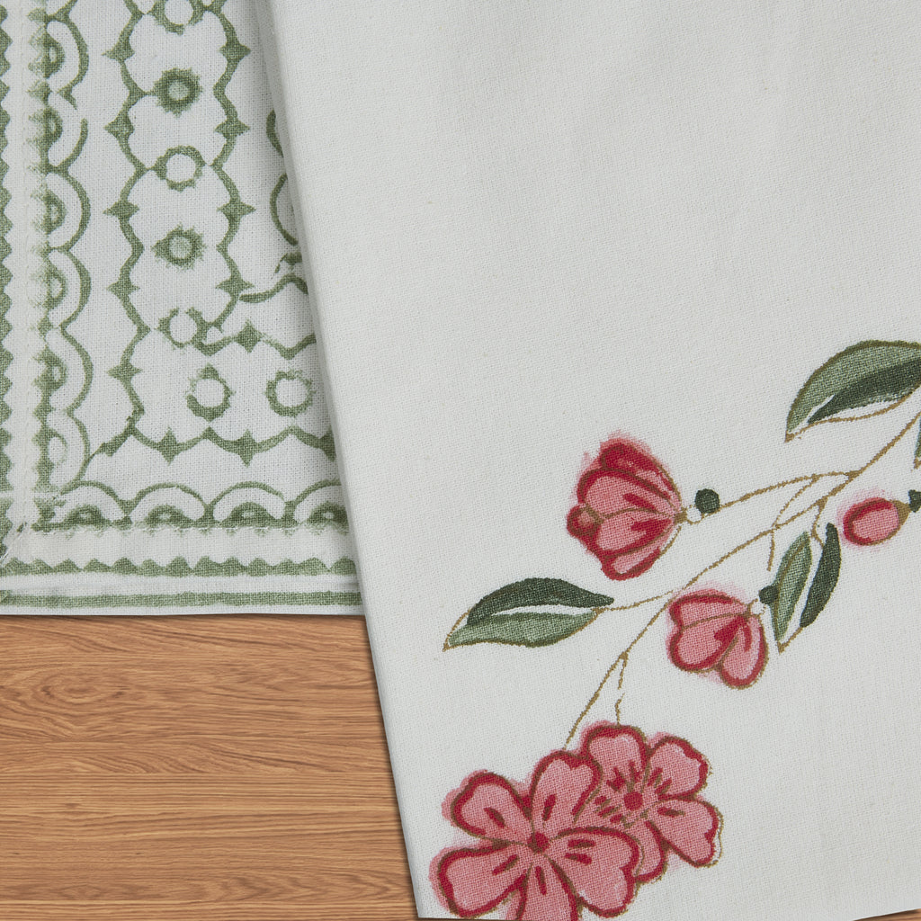 Hand Block Print Cotton Cloth Dinner Napkins, Pink Parisian Bloom, 20x20 inch