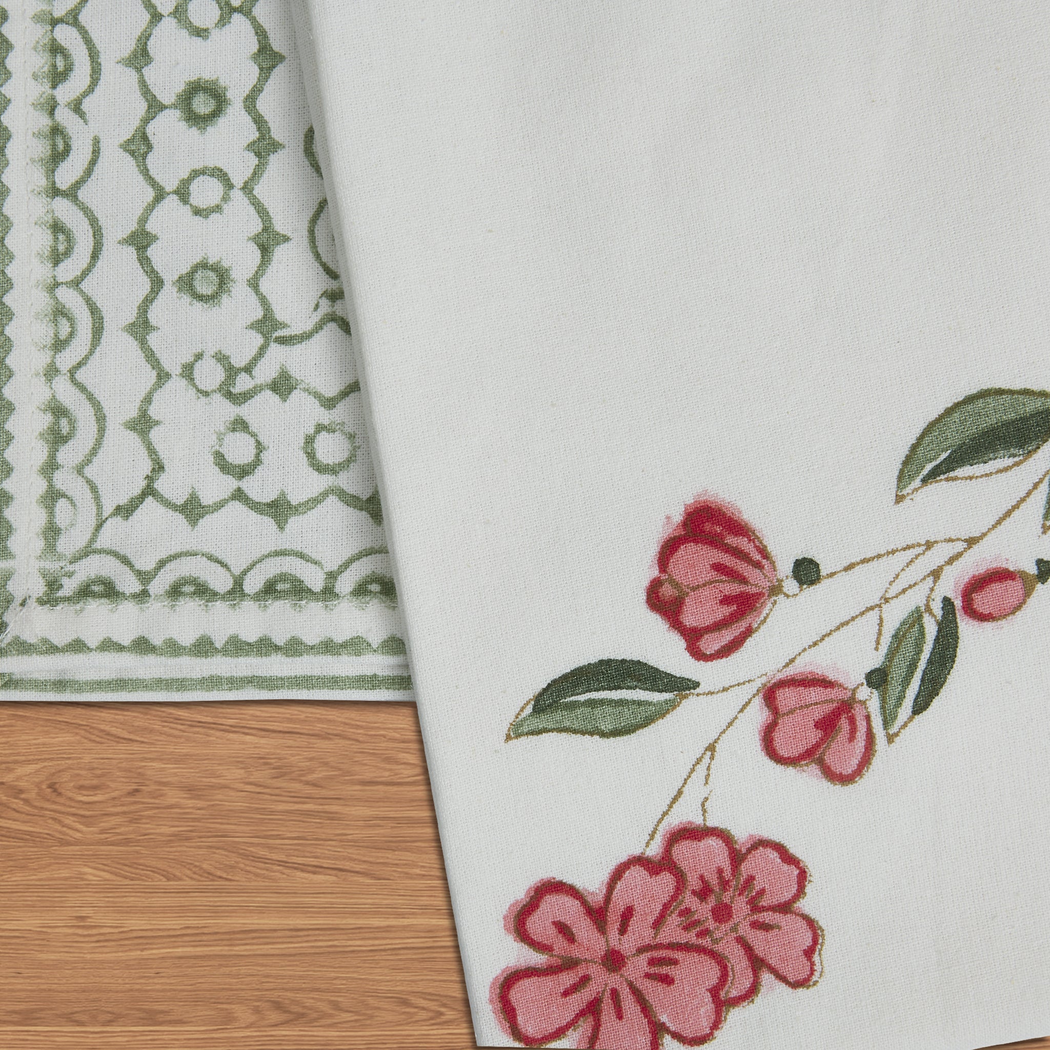 Hand Block Print Cotton Cloth Dinner Napkins, Pink Parisian Bloom, 20x20 inch