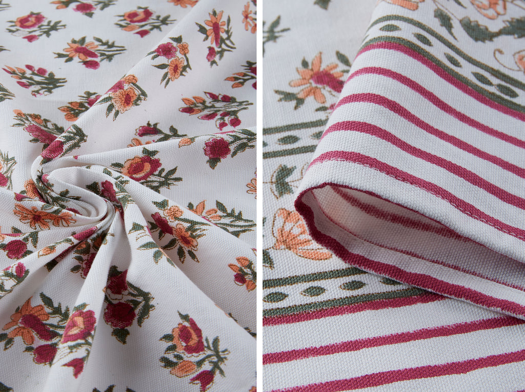 Hand Block Print Cotton Tablecloth, Tuscan Meadows